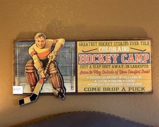 #559 - ($50) Custom made vintage hockey sign with 3D hockey player- 43" x 17"