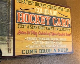 #559 - ($50) Custom made vintage hockey sign with 3D hockey player- 43" x 17"