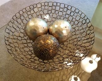 Metal ring bowl. 15" diam. Very attractive! Comes with metallic balls.  $40