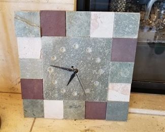 Stone slate clock, 10" x 10".  Battery. $15