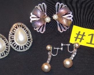 #14 Vintage earrings 2 clip on 1 screw on in good condition stones intact $5 each go to Tas-Estate-Sales.com to purchase.