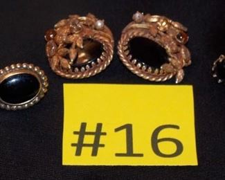 #16 Vintage earrings black onyx stones.  Lg set clip on smaller sets screw on far right Napier brand  $5 each. Go to Tas-Estate-Sales.com to purchase.  