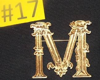 #17 Vintage brooch gold tone M clasp in to shape $12. go to Tas-Estate-Sales.com to purchase.