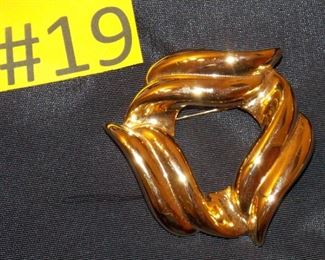 #19  Gold tone brooch 2x2 clasp intact $12. Go to Tas-Estate-Sales.com to purchase.