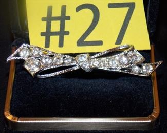 #27 Bow Brooch all stones and clasp intact $5.  Go to Tas-Estate-Sales.com to purchase.