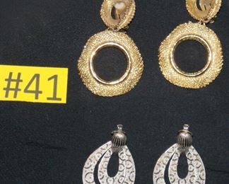 #41 Clip on earrings gold 2.5 long silver 2 inches long $5 each.  Go to Tas-Estate-Sales.com to purchase.