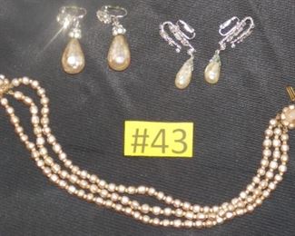 #43 Clip on pearl earrings vintage pearl choker $25 for all. Go to Tas-Estate-Sales.com to purchase.