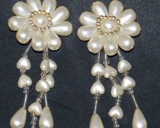 #47 Set of pearl flower clip on earrings $5. Go to Tas-Estate-Sales.com to purchase.
