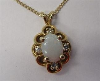 14KTP Yellow Gold Opal and Diamond 