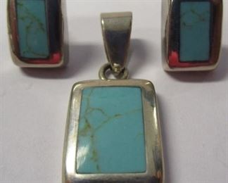 925 Sterling and Turquoise Pendant and Earrings