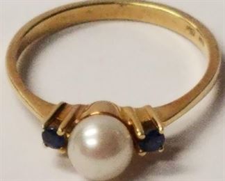14kt Sapphire & Pearl Ring Sz 7
