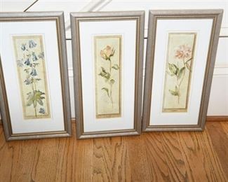 38. Three 3 Framed Floral Panels By Cheri Blum