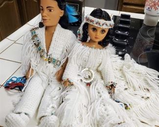 Native American Dolls with crochet outfits