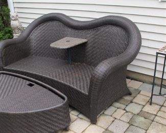 $295.00 Rattan Loveseat & table.