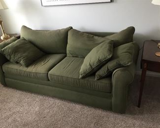 $25.00 Green Couch with pillows. Not a hide a bed 89 x 38 x 30
