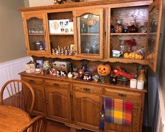 Oak Credenza, Server, Dining Cabinet with hutch