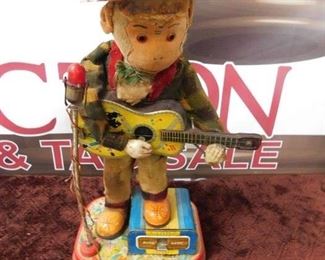 Battery Operated Tin Litho Rock and Roll Monkey