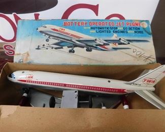 Battery Operated TWA Jet Plane with Box(Tin Litho/Box)