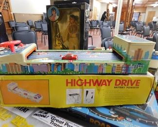 Made in Japan Tin Litho Battery Powered Highway Drive in Box