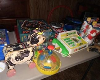 Vintage toys, old and new board games, hula hoops, 300 pc New Poker set