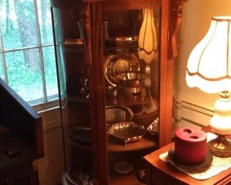 Antique Cabinet Full Of Silver Plate
