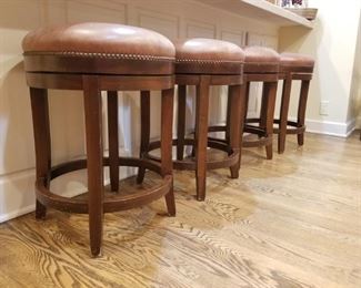 Set of Four Leather Swivel Top Bar Stools $160