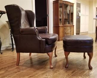 Leather Wing Back with Ottoman by Hickorycraft $225