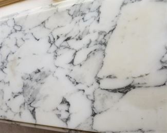 Marble  Top Table with Lyre Base and Two Drawers $175