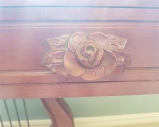 Marble  Top Table with Lyre Base and Two Drawers $175