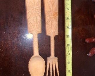 PLL #279 Wood Carved Fork & Spoon $8 Pair