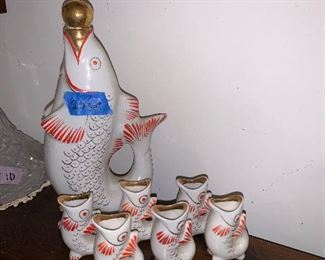 PLL #313 Soviet Vintage Porcelain Fish Decanter Drinking Set $25