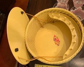 PLL #366 - 1940's Princess Sewing Yellow Wicker Sewing Basket $35