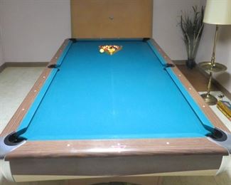 Vintage AMF pool table with ping pong cover and accessories