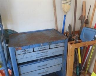 tool cabinet and yard tools