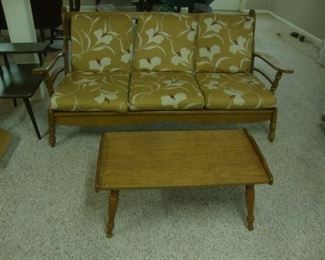 Matching maple wood sofa with cushions