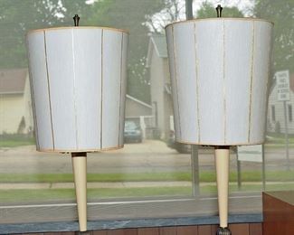 Pair of 40's - 50's More Formal Modern Floor Lamps with Wonderful Fabric Shades $125