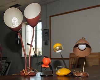 ASSORTMENT OF MID-CENTURY LIGHTING + FA.N LEFT TO RIGHT: $80.00 ~ $45.00 ~ $20.00 ~ $35.00