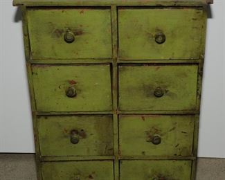Late 19th century New England light green painted 8 drawer Apothecary Spice Chest $200.00