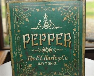 c 1860 - 1875 ADVERTISING BULK PEPPER STORE STENCILED TIN ~ E. C. HARLEY DAYTON $80.00