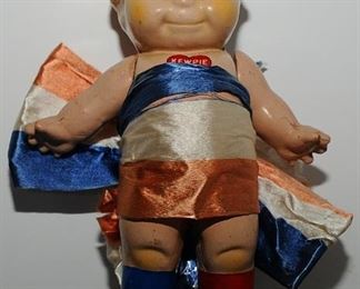 WW II 1940's 11" Composition Rose O.Neill Kewpie Patriotic Doll W/HEART LABEL. $150.00
