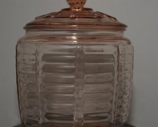 ANCHOR HOCKING PINK DEPRESSION GLASS MANHATTAN COOKIE JAR $20.00
