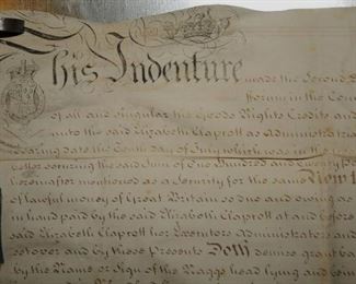 AN INDENTURE ON VELUM BRITISH 1770's $80.00