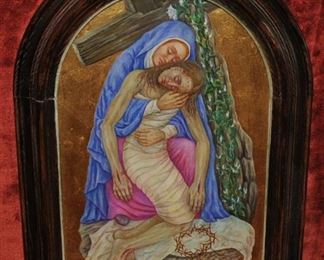 Irene Jungwirth&nbsp;PIETA
HAND GROUND COLORS ~ EGG TEMPERA ~ OIL
GOLD LEAF BACKGROUND
[GESSO ON OIL] 91/4"  x 14"  $1,200