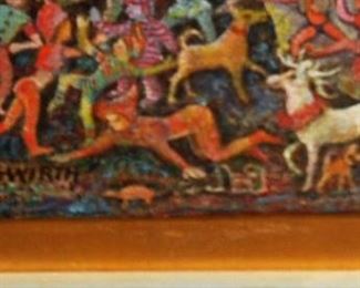 Irene Jungwirth&nbsp;CARNIVAL LIFE
HAND GROUND COLORS ~ EGG TEMPERA ~ OIL
GOLD LEAF BACKGROUND
[GESSO ON OIL] 91/4"  x 14"  $300.00