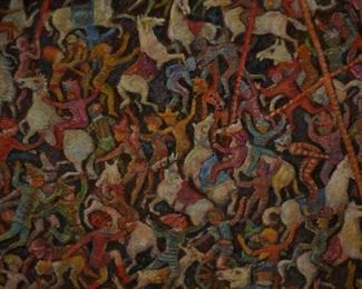 Irene Jungwirth&nbsp;CARNIVAL LIFE
HAND GROUND COLORS ~ EGG TEMPERA ~ OIL
GOLD LEAF BACKGROUND
[GESSO ON OIL] 91/4"  x 14"  $300.00