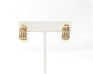 630	

14k Gold Diamond Earrings - 11.9g
Weighs 11.9g. Each earring includes approx 12 diamonds 