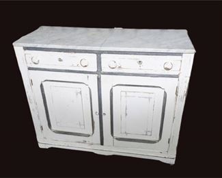 5. Antique Painted Cabinet with Marble Top