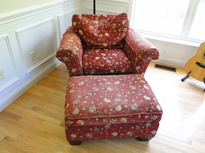 Stickley Red Floral Chair with Ottoman $300.00
