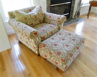 White Floral Stickley chair with ottoman $300