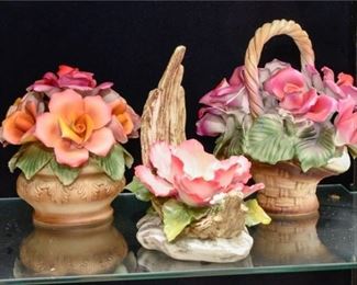 12. Three 3 Ceramic Flower Figurines
